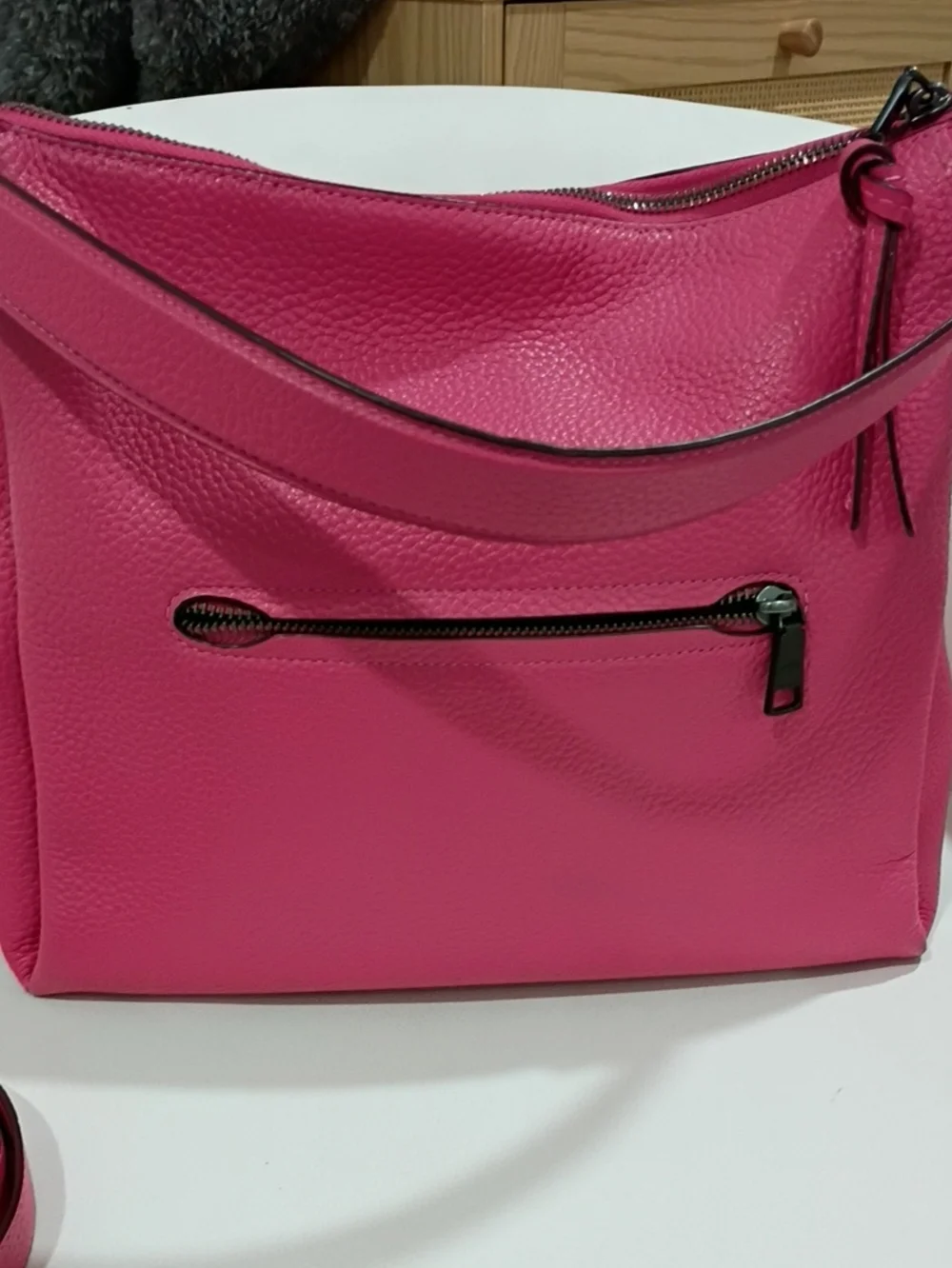 Coach Shay Hot Pink Pebbled Leather Shoulder Bag with Detachable Crossbody Strap